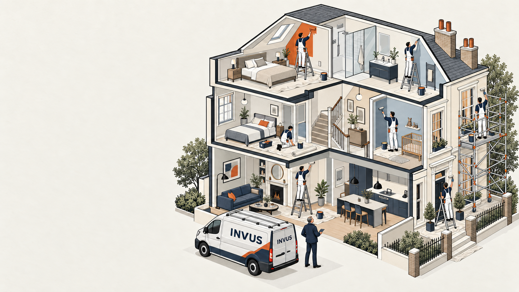 Invus-managed painters completing interior and exterior decorating works